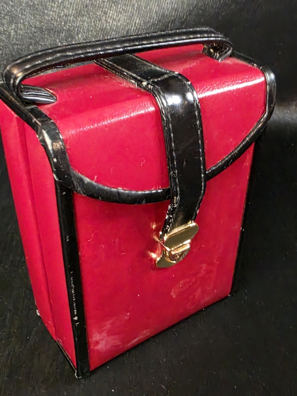 Vintage Travel Jewelry Case Red Black Organizer Ring Necklace Storage Box Retro